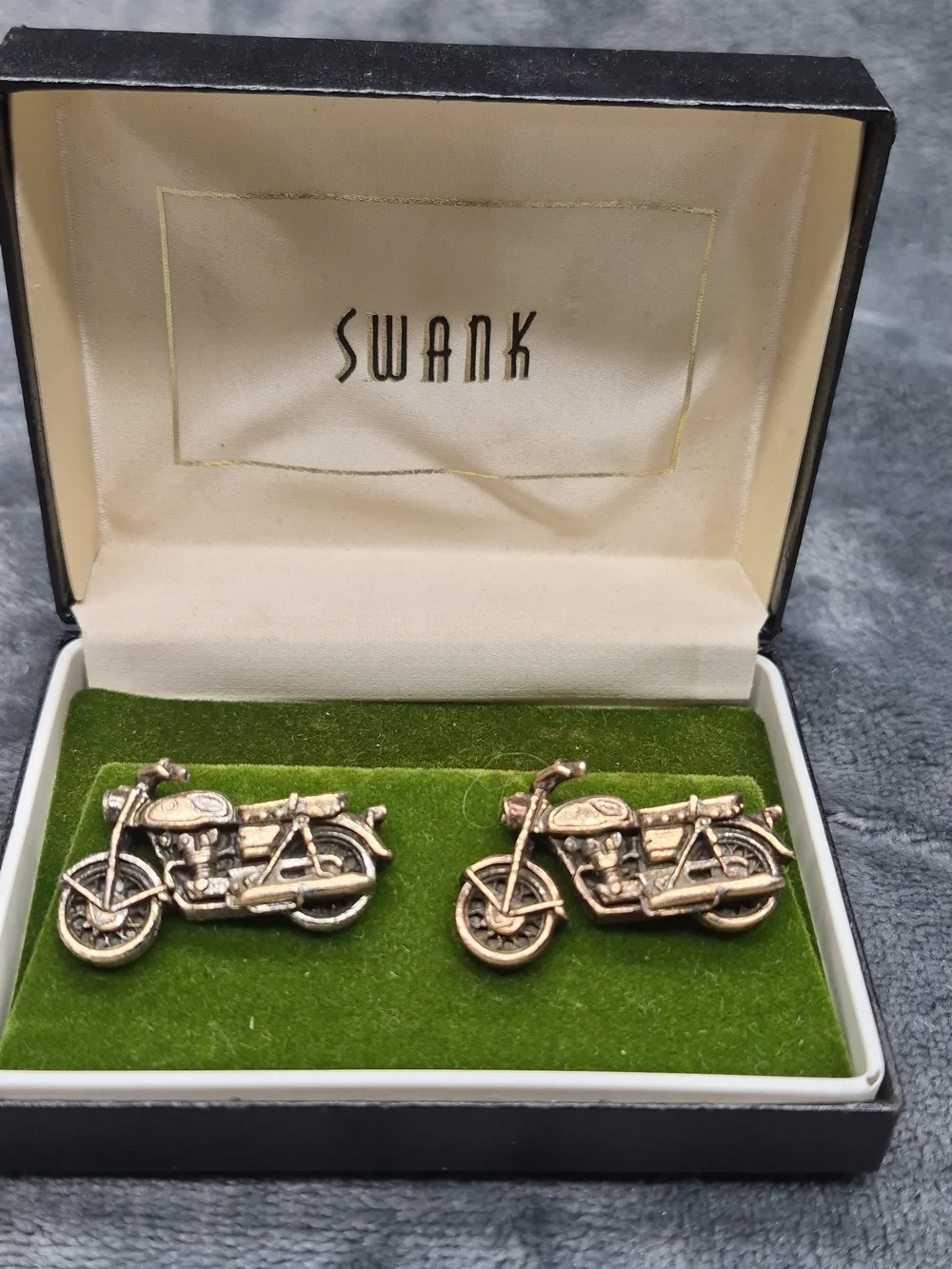 SWANK Vintage-style Motorcycle Cufflinks Gold Tone  Original Box